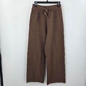 SHEIN Womens Brown Knit Wide Leg Pants Diamond Crochet Trim Size M  6